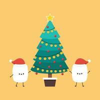 Marshmallow cartoon. marshmallow character design. Marshmallow with a Santa claus hat. vector