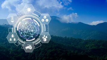 Infographics smart farming and precision agriculture with visual icon, Innovation technology for smart farm system, Agriculture management, smart technology concept modern technology. photo