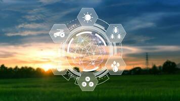 Infographics smart farming and precision agriculture with visual icon, Innovation technology for smart farm system, Agriculture management, smart technology concept modern technology. photo