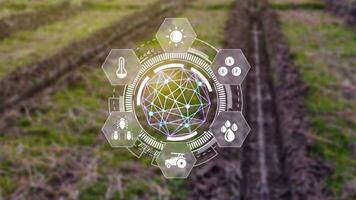 Infographics smart farming and precision agriculture with visual icon, Innovation technology for smart farm system, Agriculture management, smart technology concept modern technology. photo