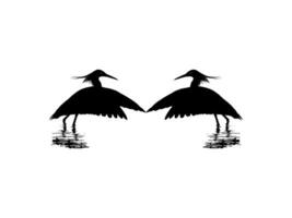 Pair of The Black Heron Bird, Egretta Ardesiaca, also known as the Black Egret Silhouette for Art Illustration, Logo, Pictogram, Website, or Graphic Design Element. Vector Illustration