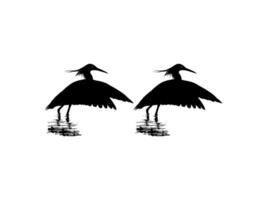 Pair of The Black Heron Bird, Egretta Ardesiaca, also known as the Black Egret Silhouette for Art Illustration, Logo, Pictogram, Website, or Graphic Design Element. Vector Illustration