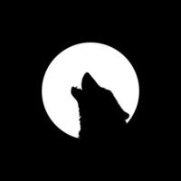 Silhouette of the Wolf Howled on the Full Moon Circle Shape, Moonlight, for Logo Type, Art Illustration, Pictogram or Graphic Design Element. Vector Illustration