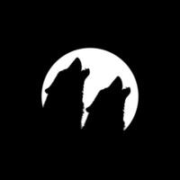 Silhouette of the Wolf Howled on the Full Moon Circle Shape, Moonlight, for Logo Type, Art Illustration, Pictogram or Graphic Design Element. Vector Illustration