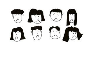 Hand drawn pictures for negative unhappy, sad, bored feelings of human cartoon faces .White background. Concept,Feelings and emotions, illustration for using as teaching aids. Design for decoration. photo