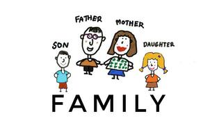 Hand drawn picture cartoon characters of father, mother, daughter and son. Family. White background. Concept, warm and happy family. Illustration for using as teaching aids or design for decoration. photo