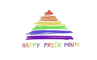 Hand drawn picture of rainbow colors pyramid and text Happy Pride Month. Concept,  symbol of LGBT community celebration around the world in June. Support human right of gender diversity. Greeting card photo