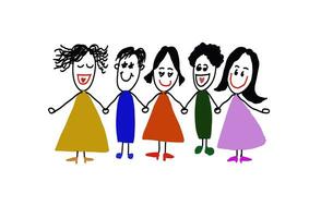 Hand drawn picture of colorful human cartoons characters. Concept, happy time with friends. Illustration for using as teaching aids or design for decoration. Love and friendships. photo