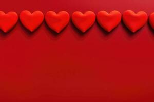 AI generated Red hearts on a blue background. Happy Valentine's Day top view greeting card photo