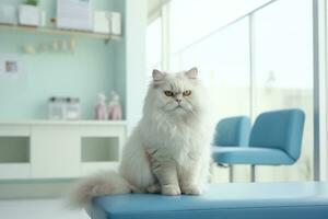 ai generado retrato de un gato paciente en veterinario clínica visitar un veterinario médico para médico examen foto