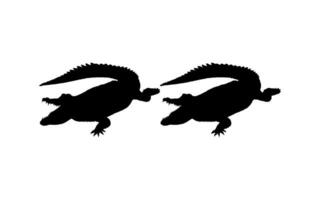 Pair of the Crocodile or Alligator Silhouette for Art Illustration, Pictogram, Logo Type, Website or Graphic Design Element. Vector Illustration
