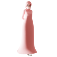 3d illustration of Muslim women in hijab pose standing smiling png