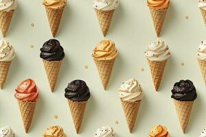 AI generated Incorporate a variety of waffle cones with different ice cream flavors. AI Generated photo