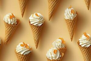 AI generated Incorporate a variety of waffle cones with different ice cream flavors. AI Generated photo