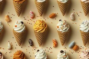 AI generated Incorporate a variety of waffle cones with different ice cream flavors. AI Generated photo