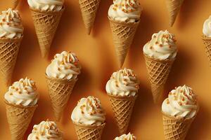 AI generated Incorporate a variety of waffle cones with different ice cream flavors. AI Generated photo