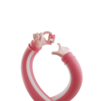 cartoon human arm giving pink gift box 3d illustration. Hand holding gift box design element on transparent background png