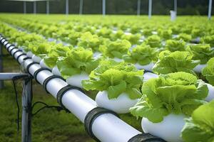 AI generated Hydroponic lettuce growing. AI Generated photo