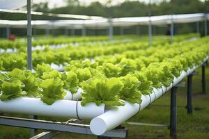 AI generated Hydroponic lettuce growing. AI Generated photo