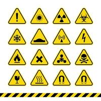 Set of triangle yellow warning sign. Hazard warning sign vector illustration