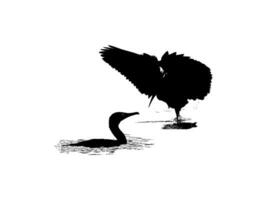 Pair of The Black Heron Bird, Egretta Ardesiaca, also known as the Black Egret Silhouette for Art Illustration, Logo, Pictogram, Website, or Graphic Design Element. Vector Illustration