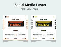 trabajo vacante diseño póster. nosotros son contratación enviar alimentar en cuadrado diseño. abierto reclutamiento regional ventas gerente diseño modelo. social medios de comunicación encontrar un trabajo diseño vector