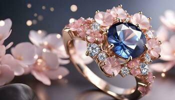 AI generated a jewelry design themed ring with gemstones photo