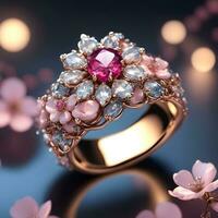 AI generated a jewelry design themed ring with gemstones photo