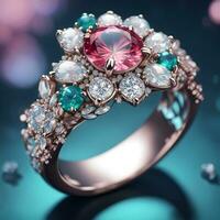 AI generated a jewelry design themed ring with gemstones photo