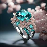 AI generated a jewelry design themed ring with gemstones photo