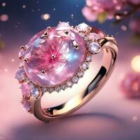 AI generated a jewelry design themed ring with gemstones photo