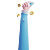 Cartoon hand using credit card for online payment or payment transaction or online mobile banking concept isolated transparent background. 3d illustration png