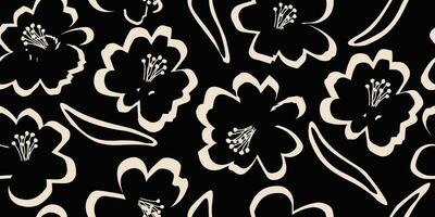 Flower seamless background. Minimalistic abstract floral pattern. Modern print in black and white background. Ideal for textile design, wallpaper, covers, cards, invitations and posters. vector
