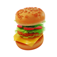 Set of realistic 3d flying burger and hotdogs isolated on transparent background. 3d illustration png