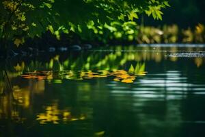 ai generado reflexión de hojas en agua foto