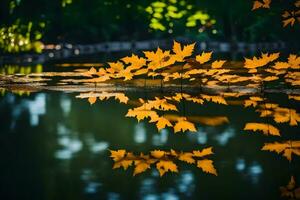 AI generated autumn leaves on the water photo