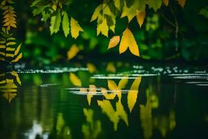 AI generated autumn leaves reflected in water photo