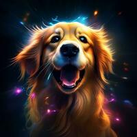 AI generated a golden retriever is smiling in front of lights photo