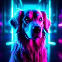 AI generated a golden retriever is smiling in front of lights photo