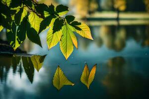 ai generado otoño hojas en el agua foto