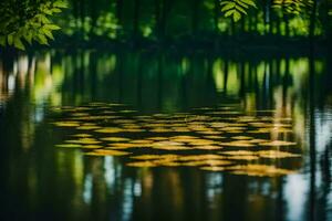 ai generado un estanque con hojas y agua reflexión foto