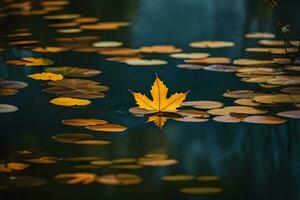 AI generated a single leaf floating in the water surrounded by lily pads photo