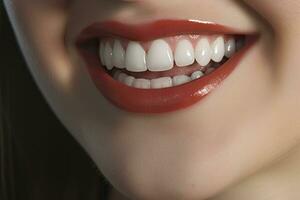 AI generated Close up of a smile with nice white teeth. AI Generated photo