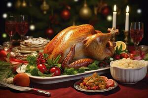 AI generated Christmas turkey dinner. photo