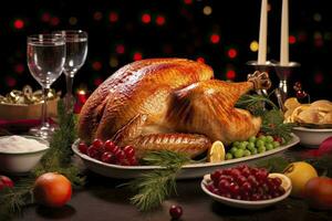 AI generated Christmas turkey dinner. photo