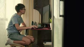 Boy surfing using desktop computer at home video