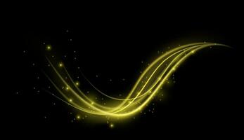 Abstract glowing background of bright yellow lines with glitter on black. vector