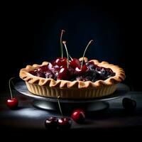 AI generated Cherry pie in a luxurious plate photo