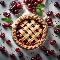 AI generated Cherry pie in a luxurious plate photo