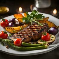 AI generated Grilled steak with vegetables photo